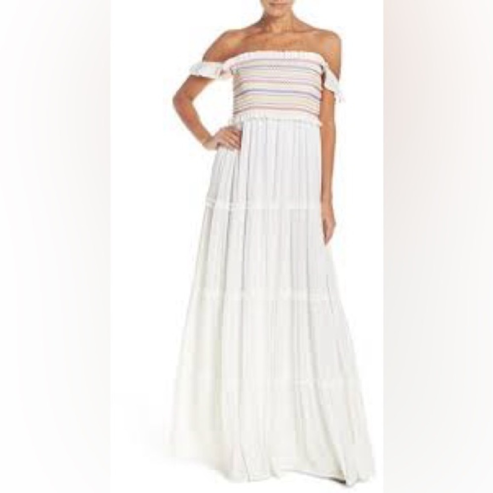 Tory Burch Smocked Rainbow White Maxi Dress sz XL